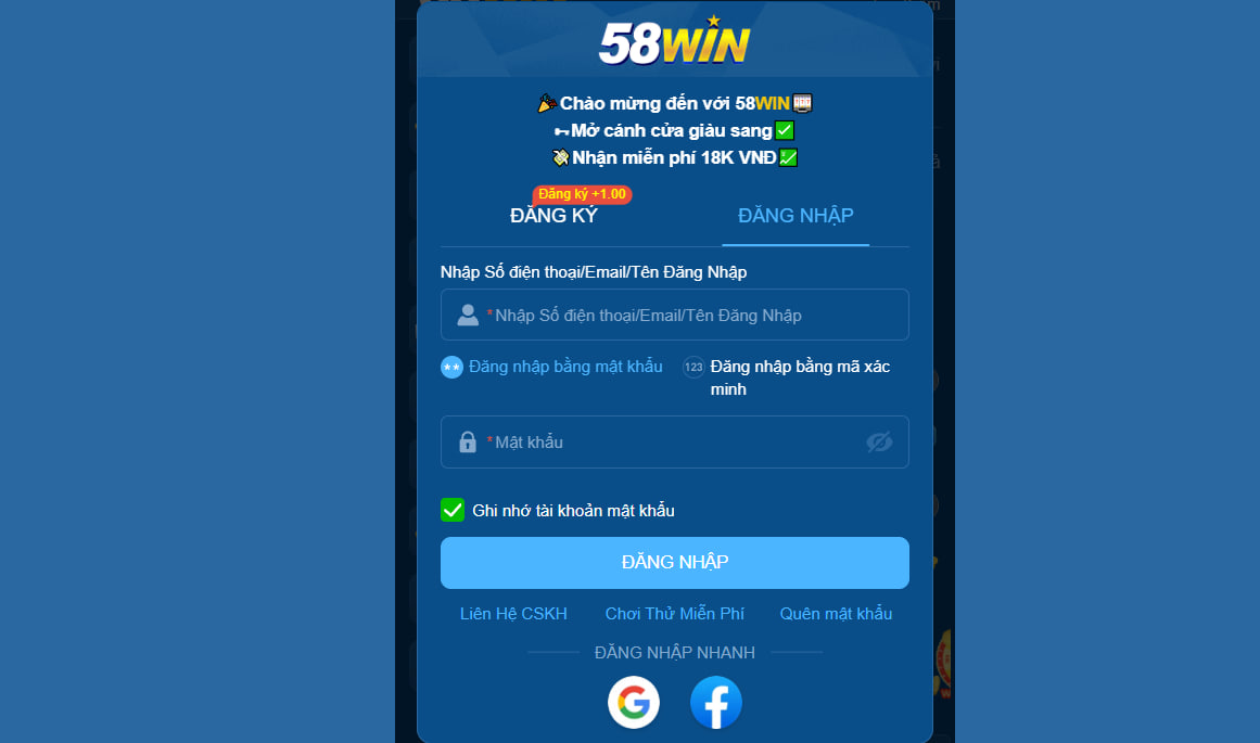 Các bước đăng nhập 58WIN nhanh chóng và hiệu quả